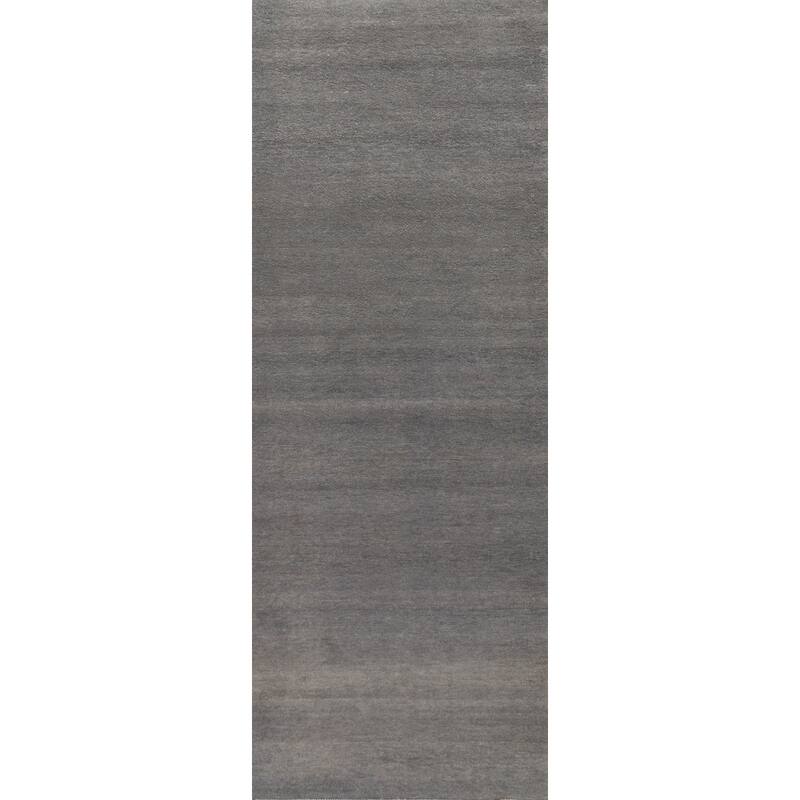 Hand Knotted Oriental 100% Wool Carpet Modern Solid Greys & Charcoal Gabbeh Runner Rug - 10' 1'' X 3' 3''