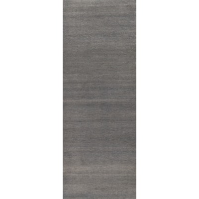 Hand Knotted Oriental 100% Wool Carpet Modern Solid Greys & Charcoal Gabbeh Runner Rug - 10' 1'' X 3' 3''