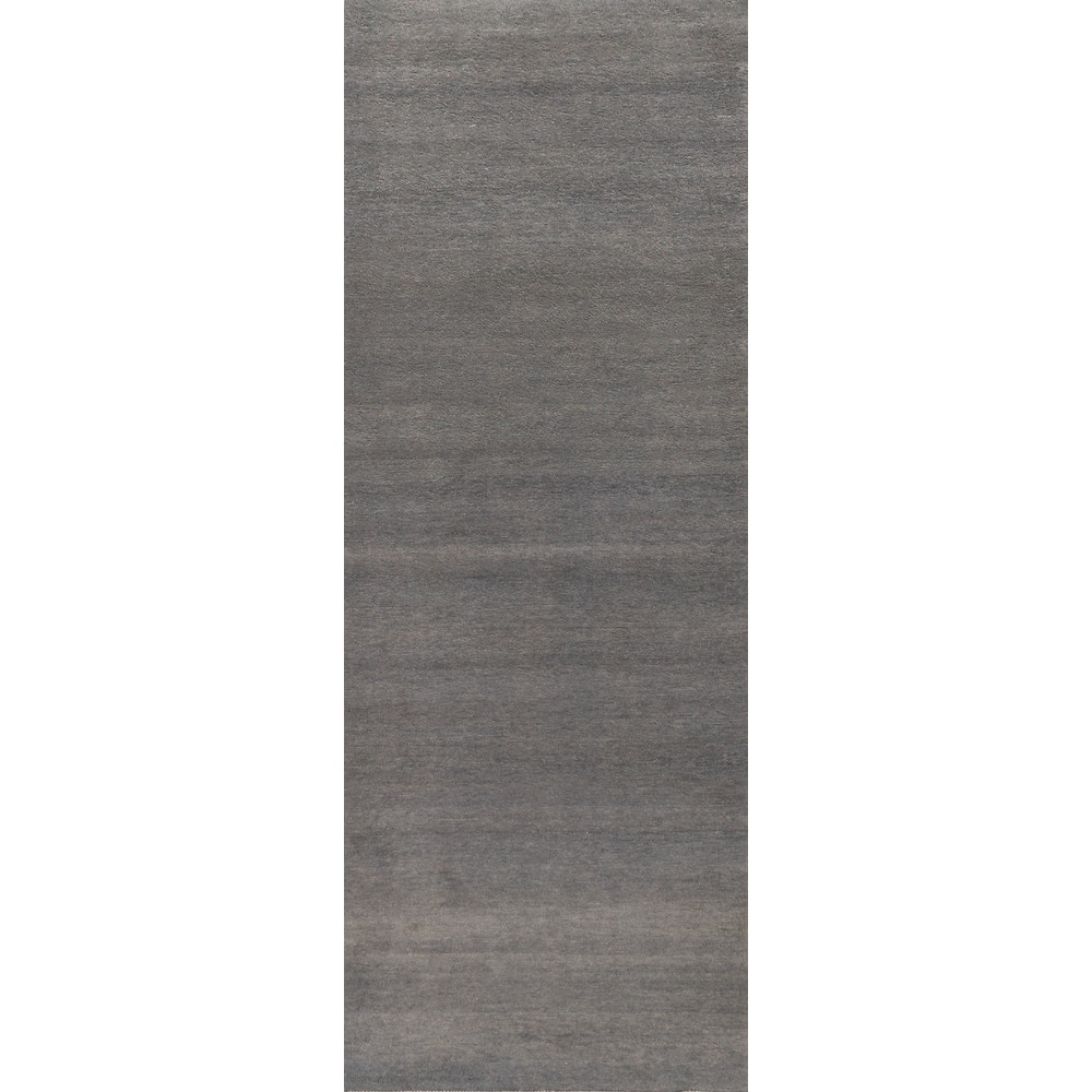 Hand Knotted Oriental 100% Wool Carpet Modern Solid Greys & Charcoal Gabbeh Runner Rug - 10' 1'' X 3' 3''