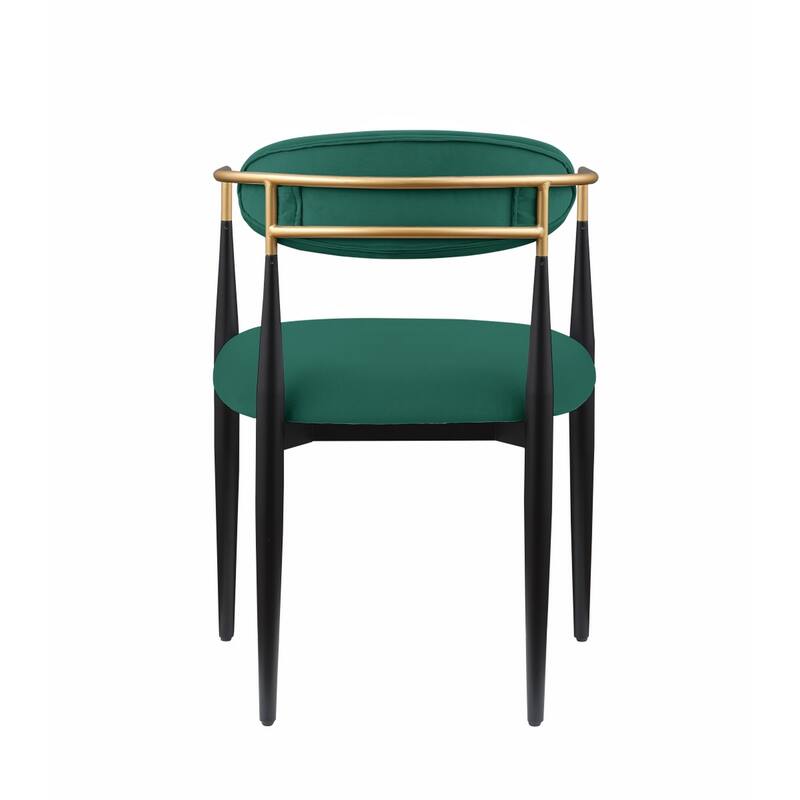 Kenny 21 Inch Dining Chairs Set of 2, Green Fabric, Foam Padded, Gold and Black Metal
