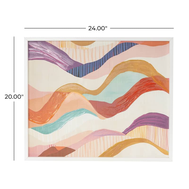 Canvas Abstract Wavy Framed Wall Art with White Frame - Multi Colored - Roche River Decor
