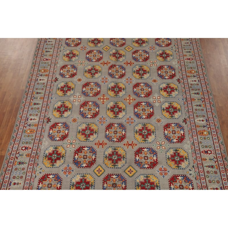 All-Over Gray Kazak Oriental Area Rug Wool Carpet - 8'4" x 11'4"