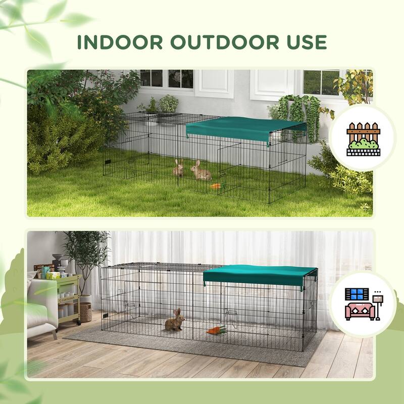 PawHut 87" L Metal Chicken Playpen, Small Animal Cage, Pet Playpen Yard Fence for Rabbits, Chinchillas with Roof