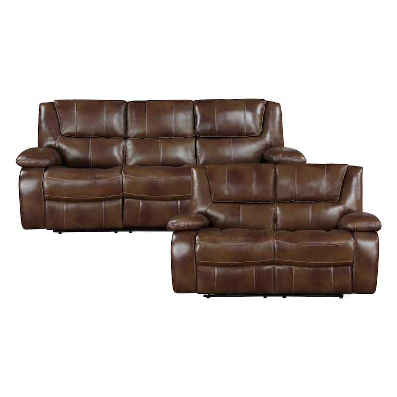 Baron 2-Piece Leather Match Manual Reclining Sofa Set - Brown