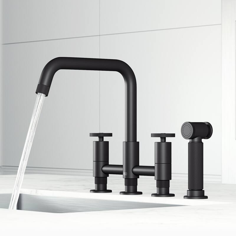 VIGO Cass 12" H 2-Handle Widespread Bridge Pull-Out Sprayer Kitchen Faucet