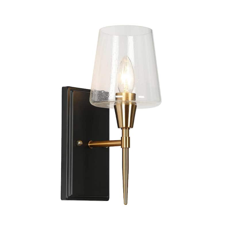 Modern Black Gold 1-Light Dimmable Wall Sconce Traditional Vanity Light with Glass/Fabric - Glass