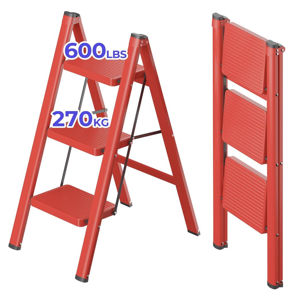 3 Step Ladder,Lightweight Folding Step Stool with Anti-Slip Pedal,600 lbs Portable Sturdy Steel Ladder for Adults