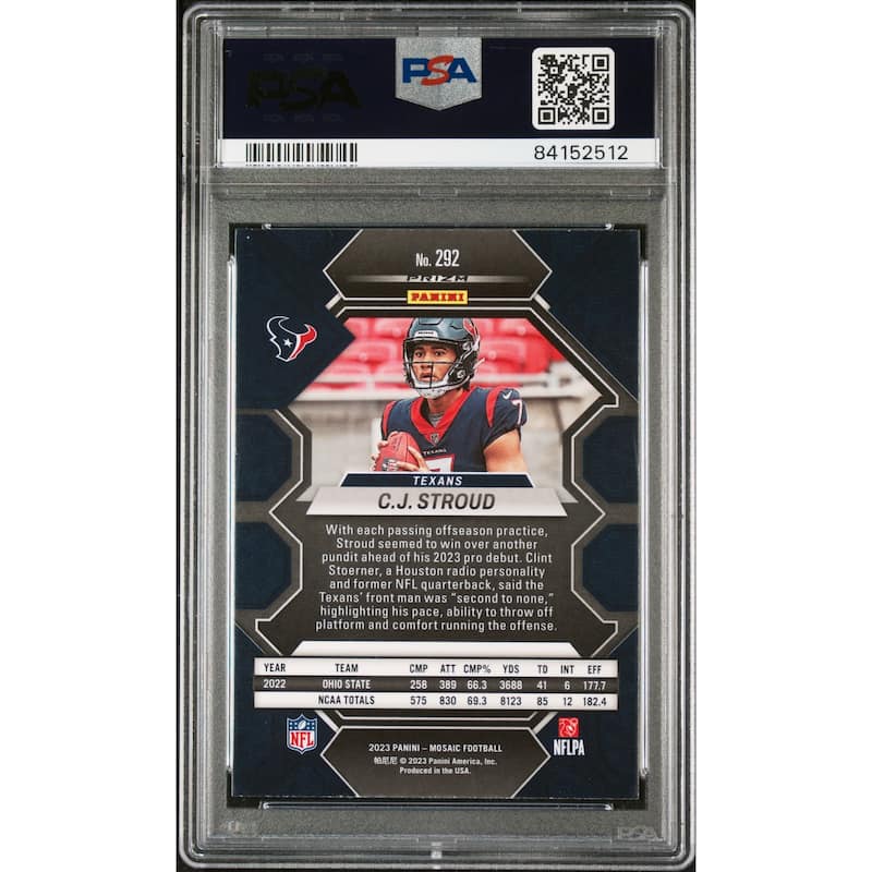 CJ Stroud 2023 Panini Mosaic Football Rookie Card #292 Graded PSA 10 - 8'6" x 11'6"