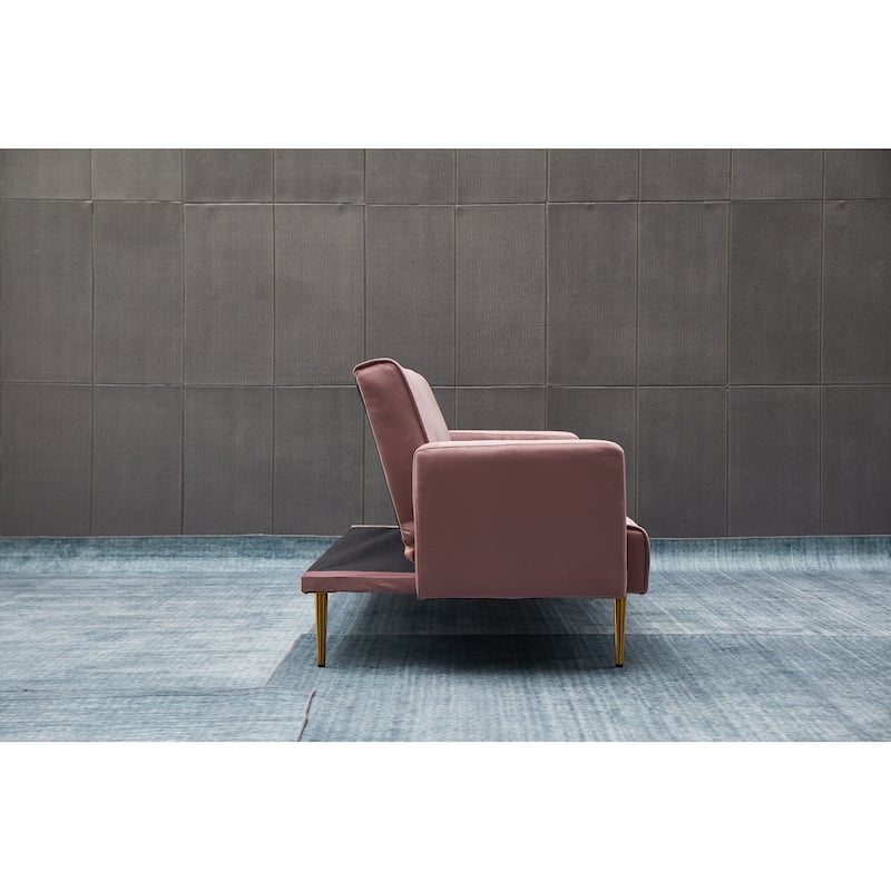Rose Sofa Bed with Golden Metal Legs, Solid Wood+MDF, 75x32x29 inches