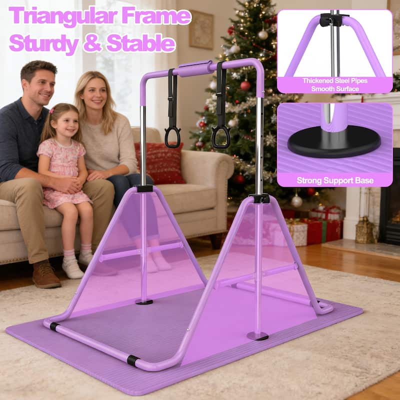 Gymnastics Bar for Kids, Gymnastics Horizontal Bar with Adjustable Height Foldable Training Bar with Mat for Home Practice