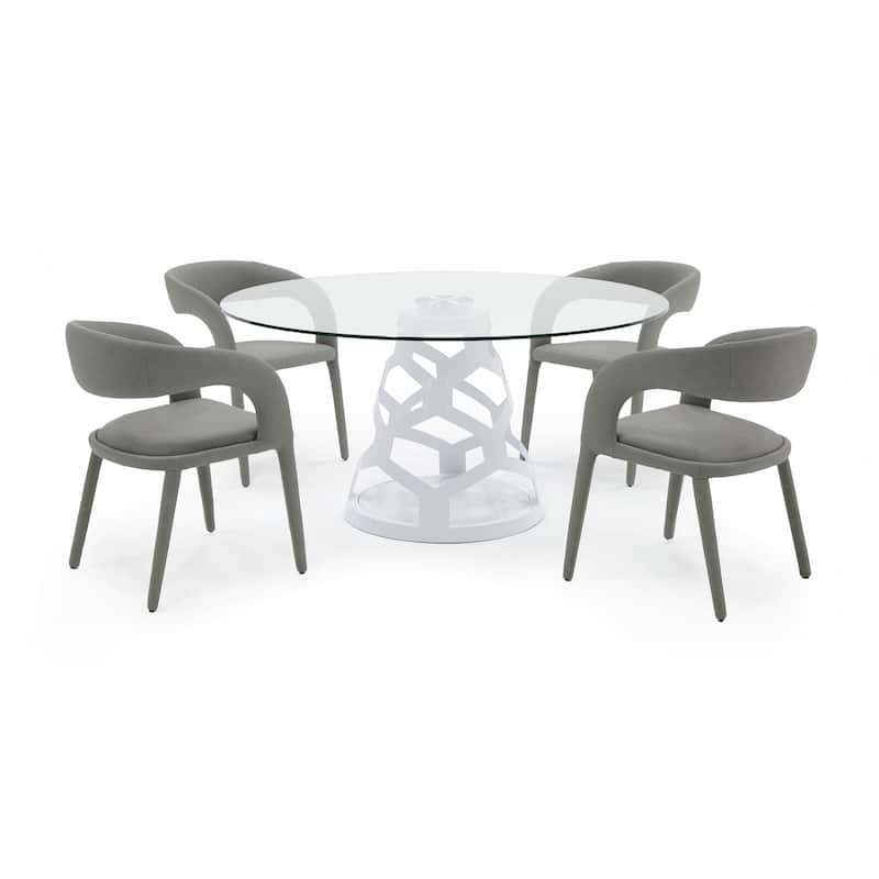 Modrest Lilly Modern 12mm Round Glass & White Dining Table