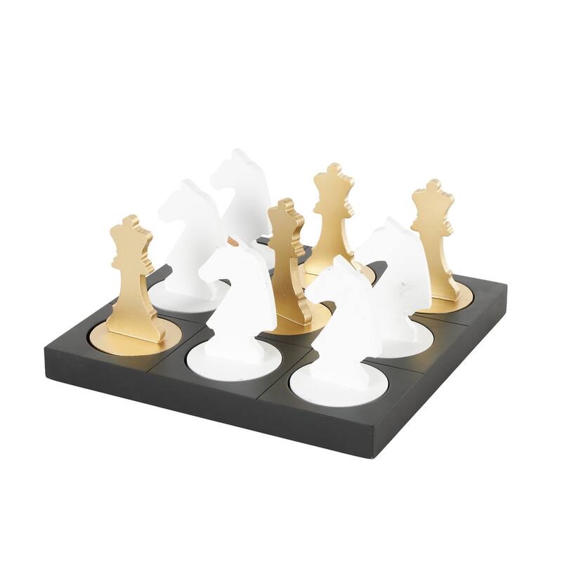 Wood Chess Game Set with Gold and White Pieces - Black - Roche River Decor