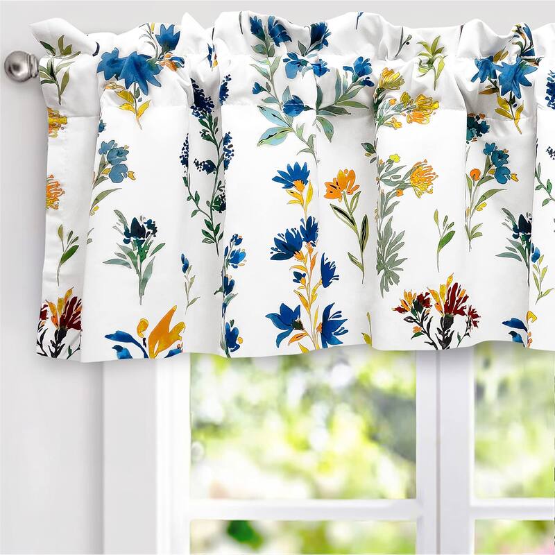 DriftAway Sylvia Floral Botanical Herbs Watercolor Printed Pattern Lined Blackout Window Curtain Valance - 52" width x 14" length - Multi