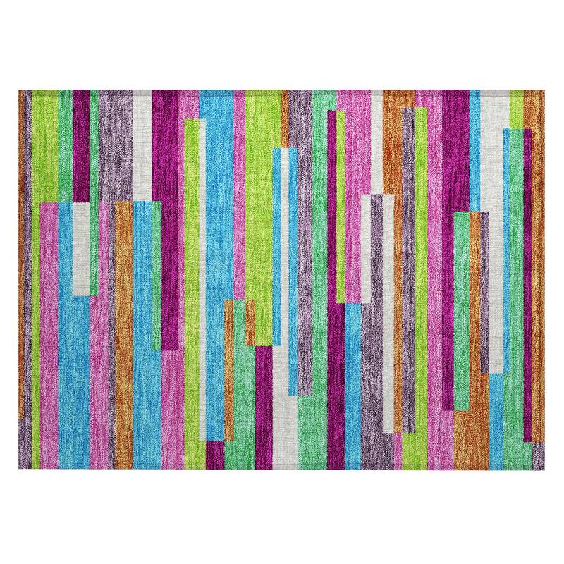 Machine Washable Indoor/ Outdoor Modern Stripes Chantille Rug