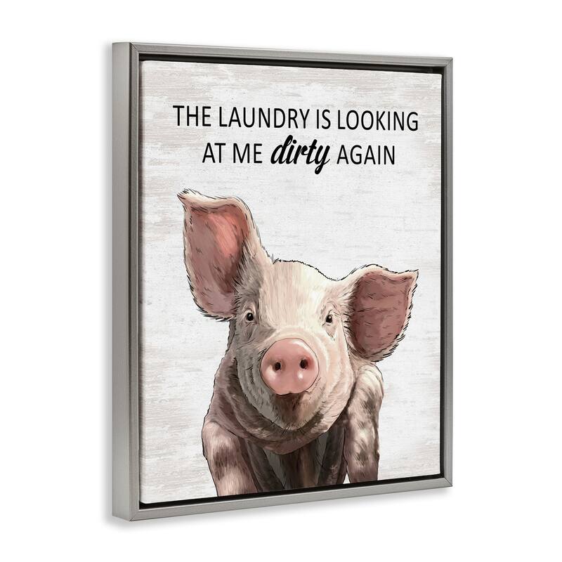 Stupell Funny Dirty Laundry Pig Framed Floater Canvas Wall Art Design By Lettered and Lined