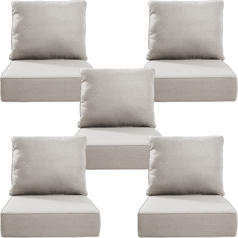 22" W x 24" D x 6" T Water & Fade Resistant Outdoor Lounge Chair Replacement Cushion Set - 5 Sets - Beige