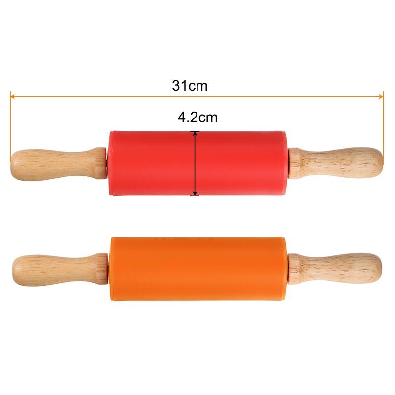 Silicone Rolling Pins for Baking Wood Handle 31cm x 4.2cm Red & Orange - Red & Orange - Red & Orange