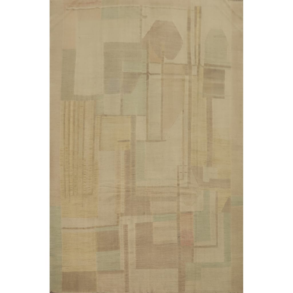 Hand Woven Oriental 100% Wool Carpet Southwestern Modern Beige & Ivories Kilim Area Rug - 10' 0'' X 7' 9''