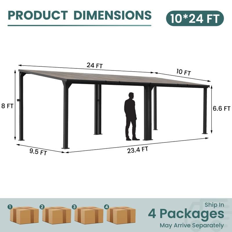 Hardtop Outdoor Gazebo Pergola Aluminum Framed with Sloping Pitched Roof for Garden, Patio, Backyard