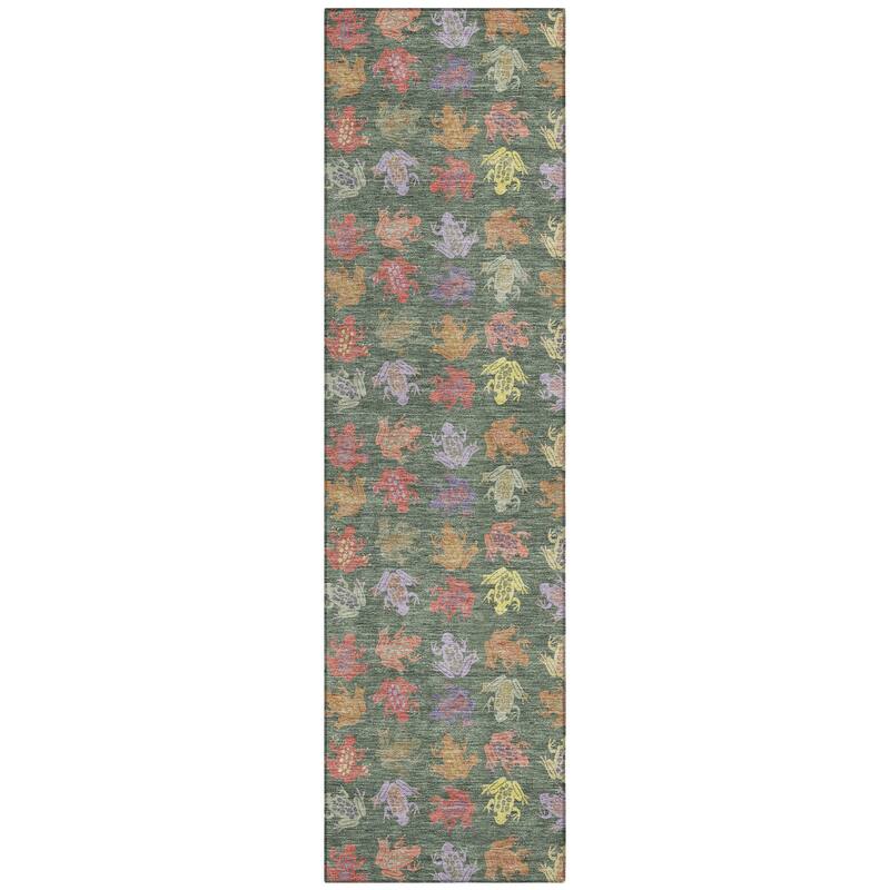 Machine Washable Indoor/ Outdoor Modern Frogs Chantille Rug