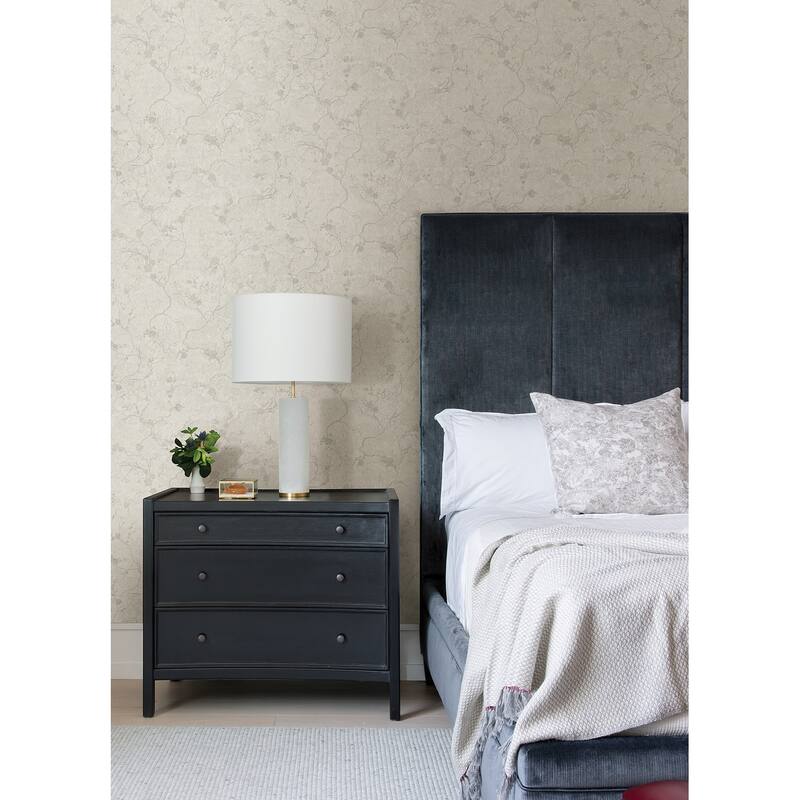 A-Street Prints Mahina Silver Floral Vine Wallpaper