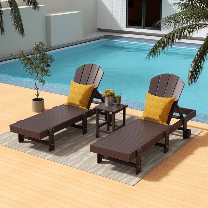 Polytrends Laguna Hdpe All Weather Outdoor Patio Pool Reclining Armless Chaise Lounges (3-Piece Set)
