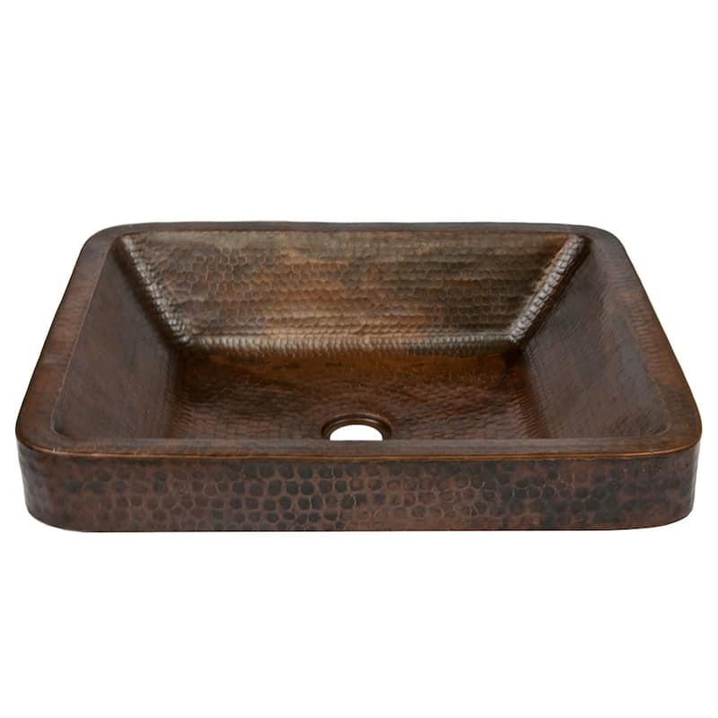 19-in Rectangle Skirted Vessel Hammered Copper Sink (VREC19SKDB)