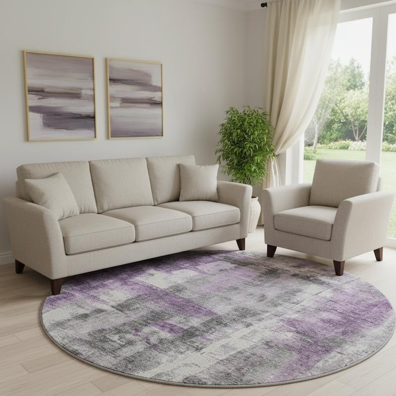 HomeRoots Abstract Transitional Round Area Rug - 8' Round - 8' Round