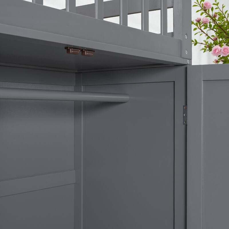 Twin Twin Over Full L-Shaped Bunk Bed with Drawers, Wardrobe and Retractable Desk, Pine Wood Frame