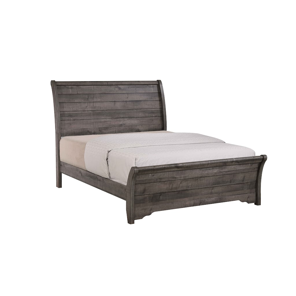 1pc Contemporary Design Sleigh Bed Horizontal Lines Gently Sloped Curved Headboard(Only Bed)