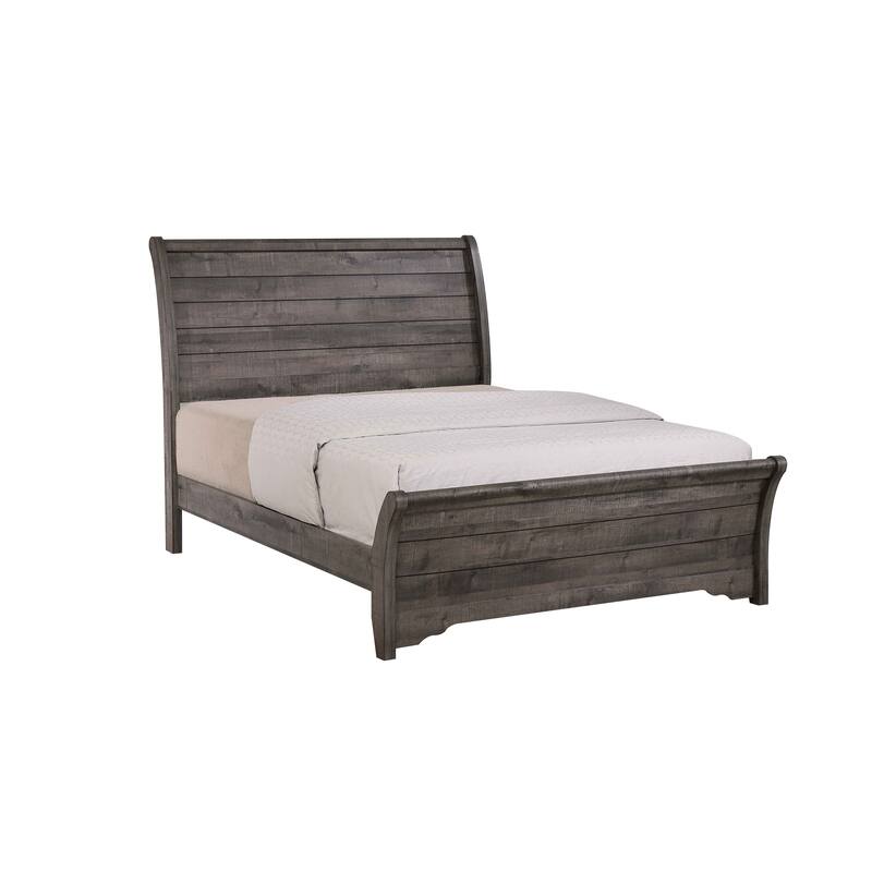 Contemporary Gray Queen Sleigh Bed with Horizontal Lines and Curved Headboard - Gray