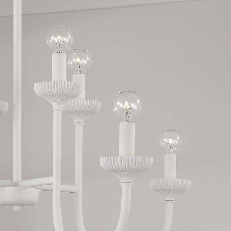 32.5" W x 26" H 8-Light Chandelier in Matte White with Handcrafted Fluted Ceramic Accents - 32.5"W x 26"H