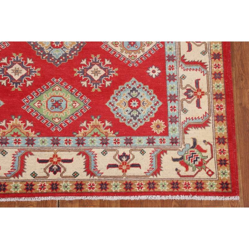 Kazak Oriental Rug Hand-Knotted Bedroom Red Wool Carpet - 5'0" x 6'7"