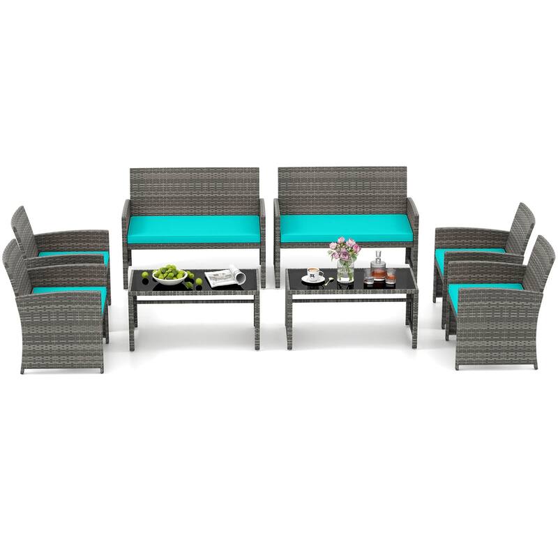 Costway 8 PCS Patio Conversation Set with Seat Cushions & Tempered - See Details