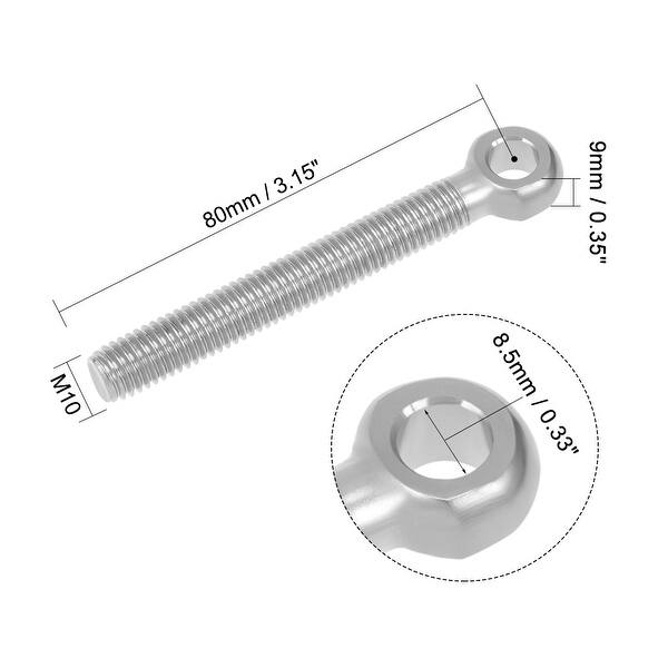 M10 x 80mm Stainless Steel Mechanical Shoulder Lifting Eye Bolt 2pcs