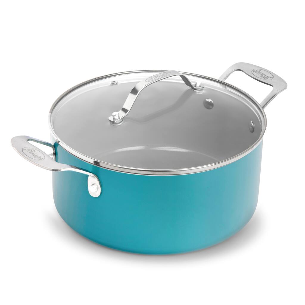 Gotham Steel Aqua Blue 5 QT Nonstick Stock Pot with Glass Lid