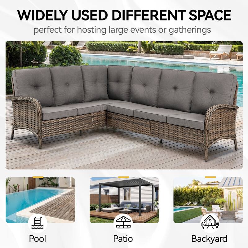 Outdoor Sectional Sofa Couch with Comfy Cushions Brown-Grey - Brown