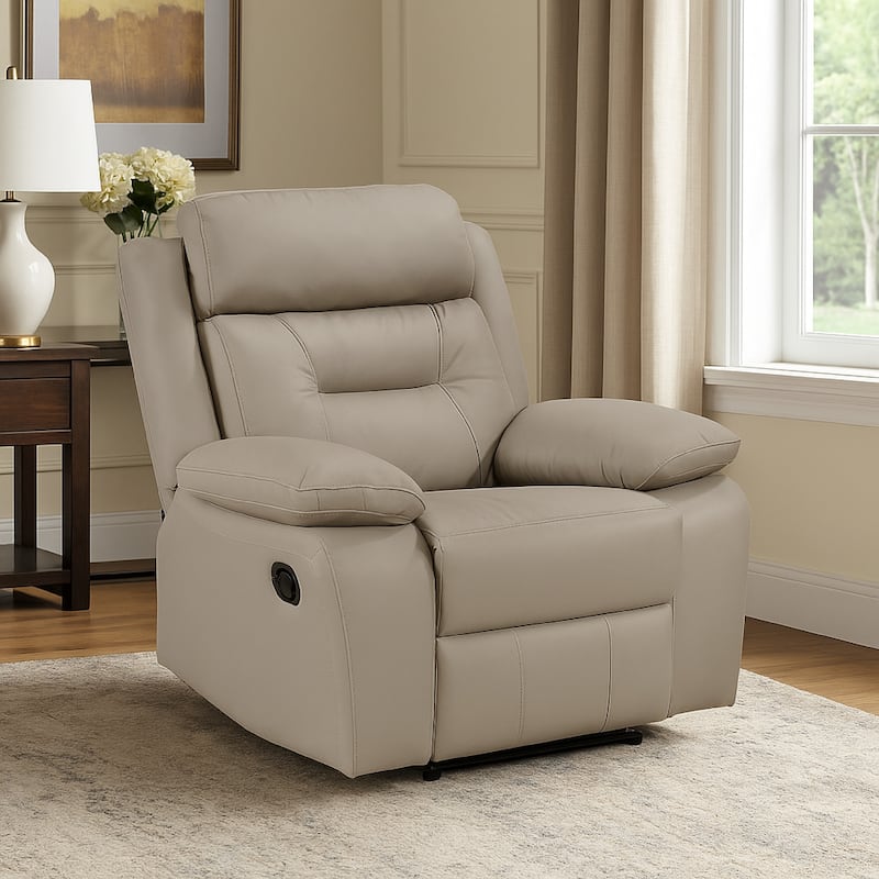 Conia Manual Reclining Chair, Latte Beige Top Grain Leather Cushions