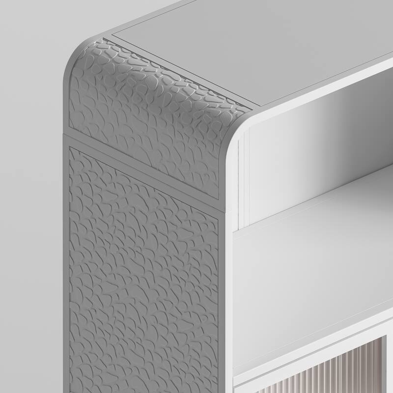 Anmytek White 45.28 Inch H Freestanding Bathroom Floor Storage Cabinet with Glass Door and Shelves