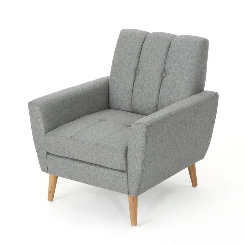 Roomfitters Mid-Century Fabric Club Chair with Channel Stitching, Cushioned Seat and Wooden Legs for Living Room Comfort