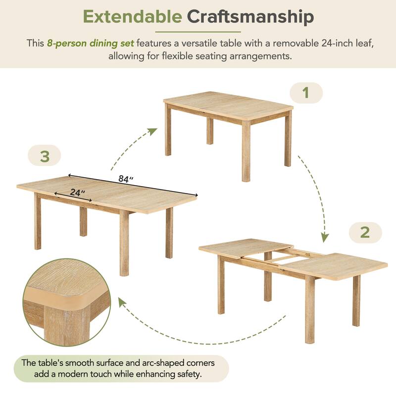 7-Piece Wooden Dining Table Set with Extendable Table & 6 Chairs