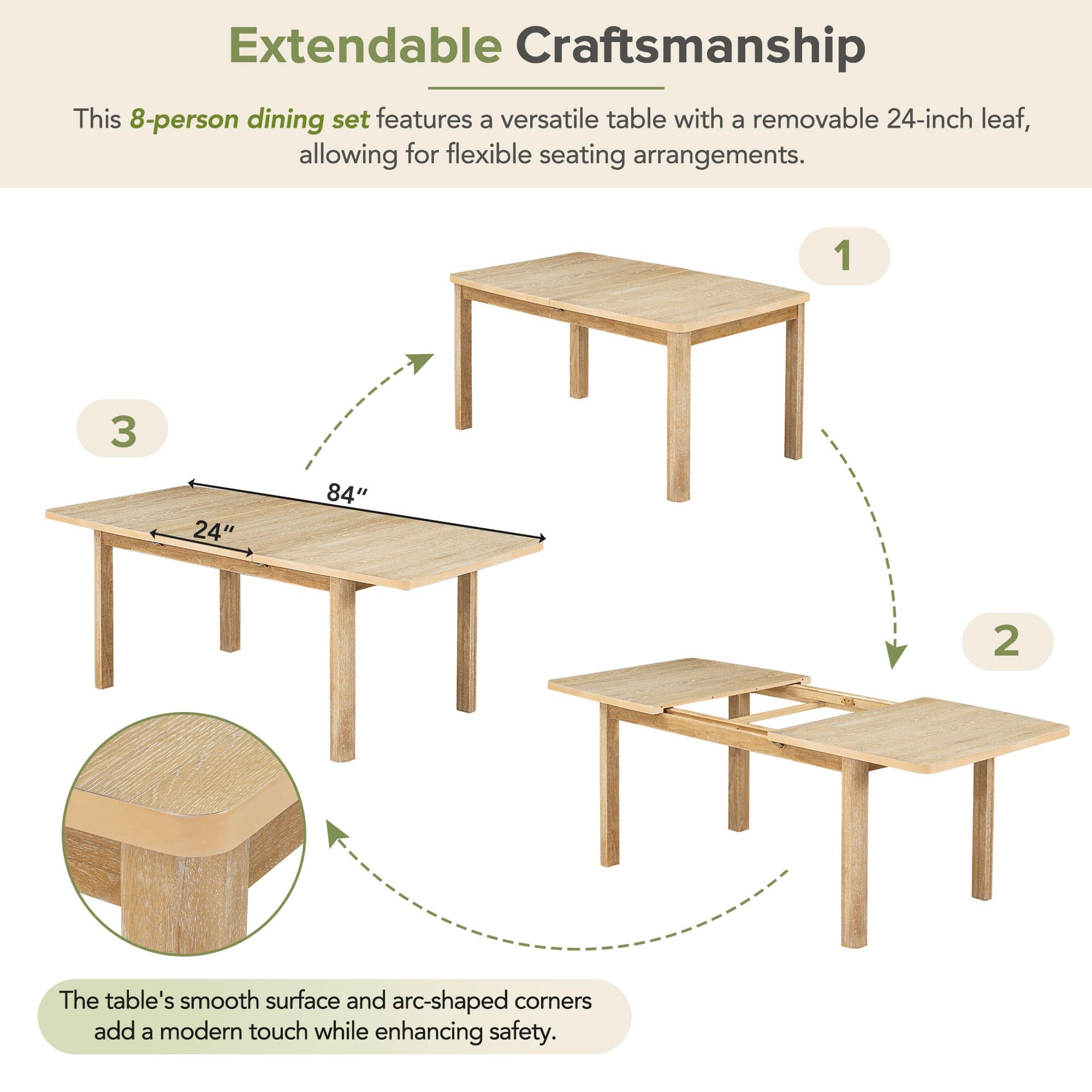 9 Pieces Extendable Dining Table Set Kitchen Table Set with Butterfly