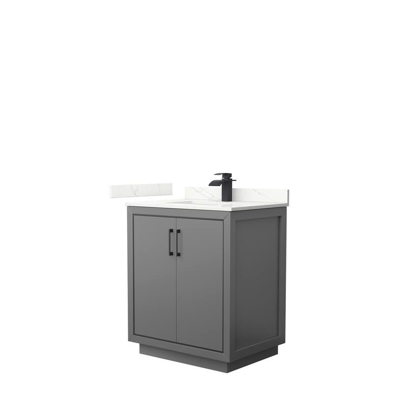 Icon 30-inch Single Vanity, Quartz Top - Dark Gray, Black Trim, Giotto Quartz Top