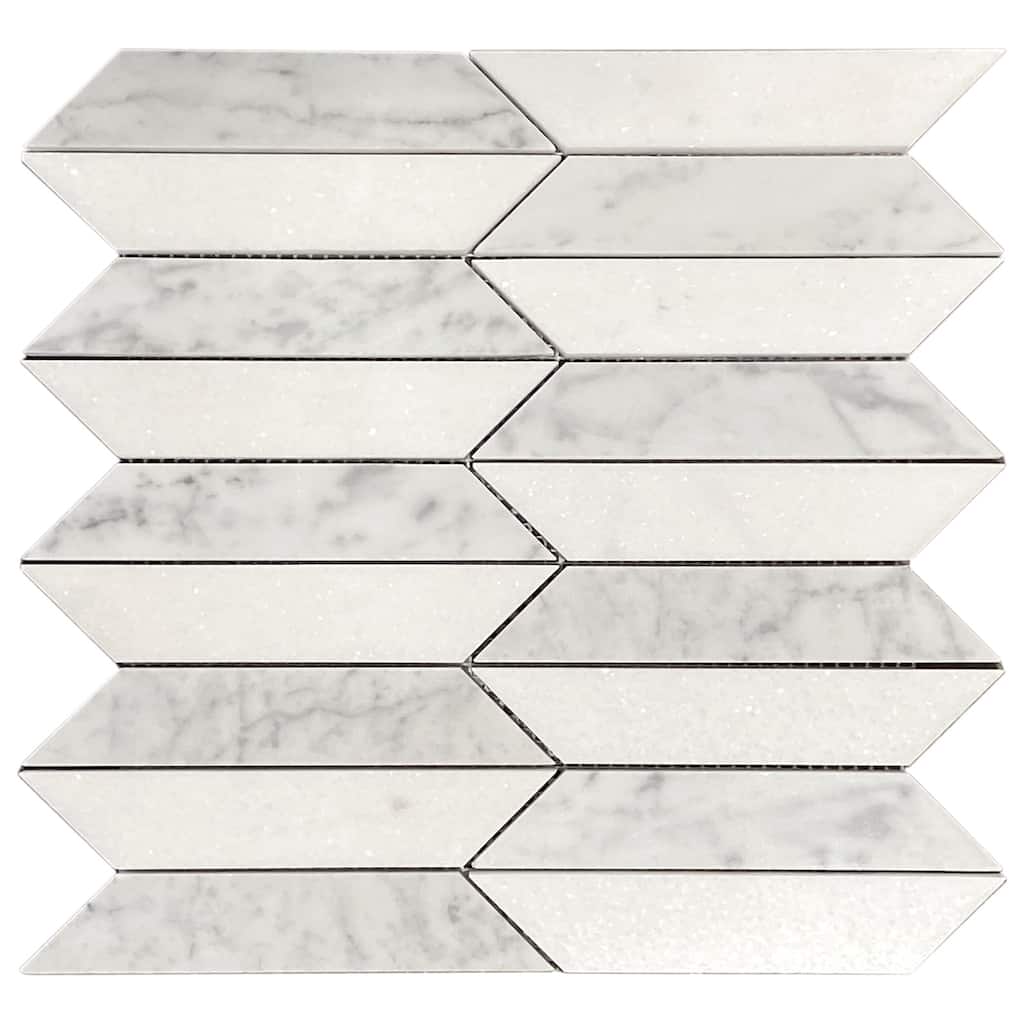 Thassos & Carrara Marble Picket Water Jet Polished Mosaic Tile