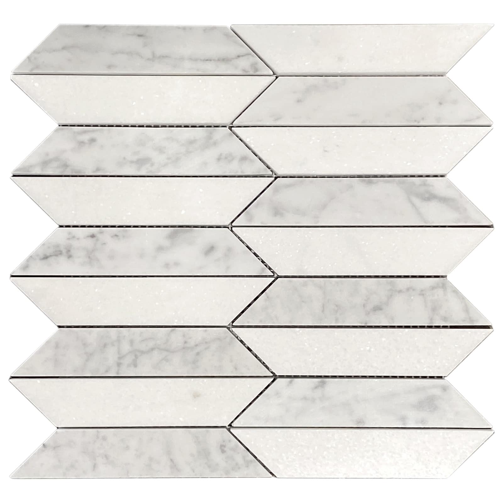 Thassos & Carrara Marble Picket Water Jet Polished Mosaic Tile