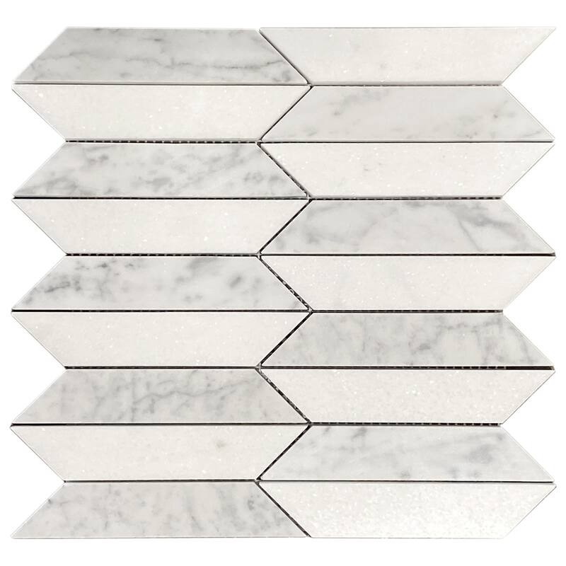 Thassos & Carrara Marble Picket Water Jet Polished Mosaic Tile - 5 Sheets (4.60 sf) - Glossy - White