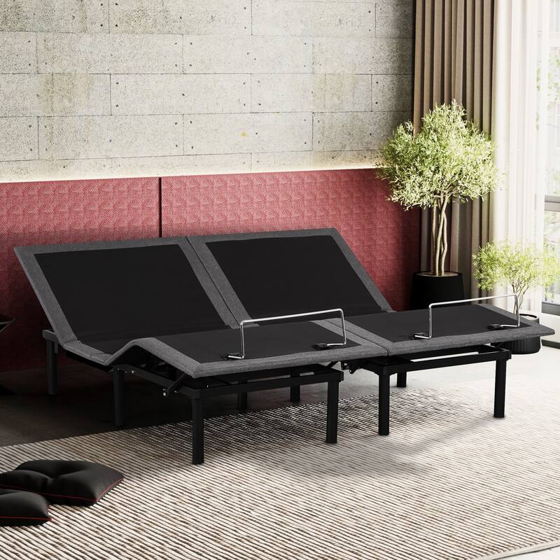 Adjustable Bed Base Frame with Wired Remote, Premium Metal Recliner Bed - Split King