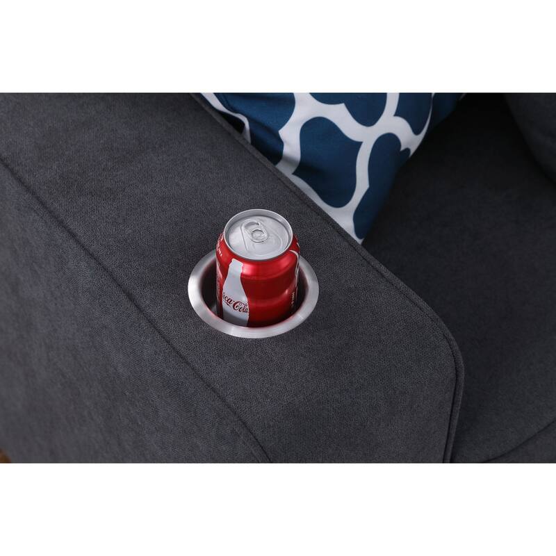 Woven Upholstered Sofa with Ottoman in Stone Gray