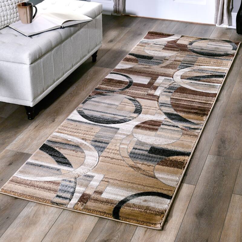 Orelsi Brown/Beige Polyester Area Rug - 2'8'' X 8'1''