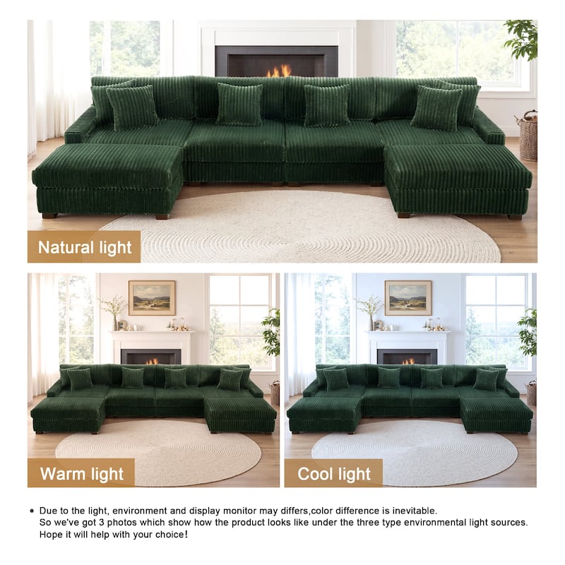 Anne 150" W Upholstered Plush Corduroy Modular Sectional Sofa